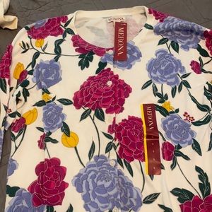 NWT Floral sweater small 3/4 sleeve cardigan blue pink white flowers merona